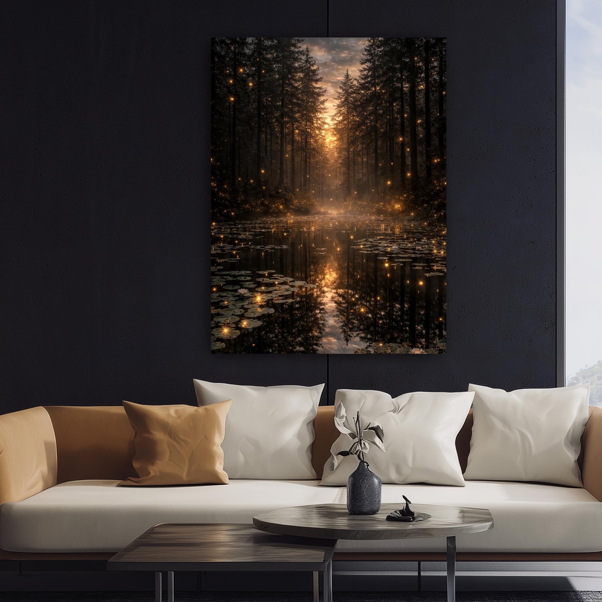Moody woodland lake landscape print