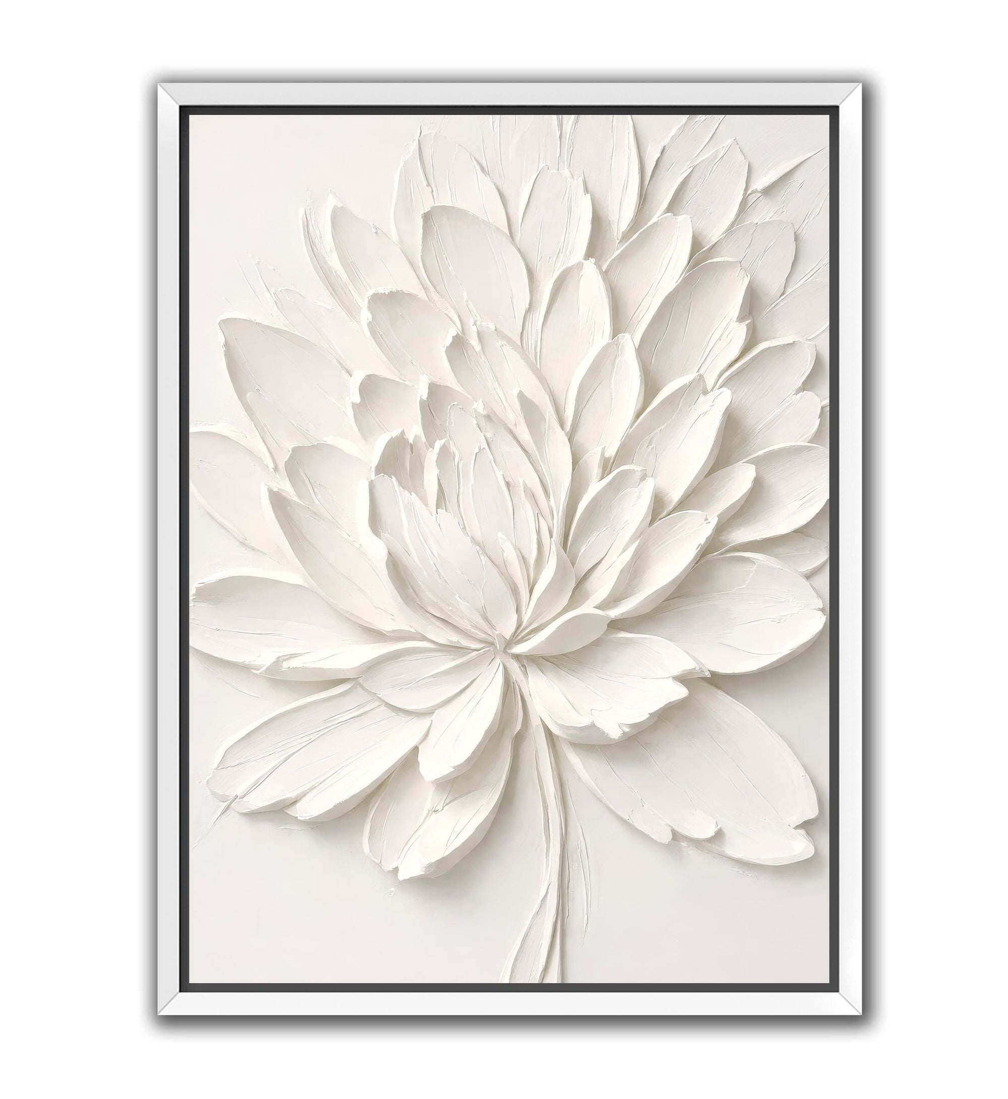 Modern white flower artwork with layered palette knife details