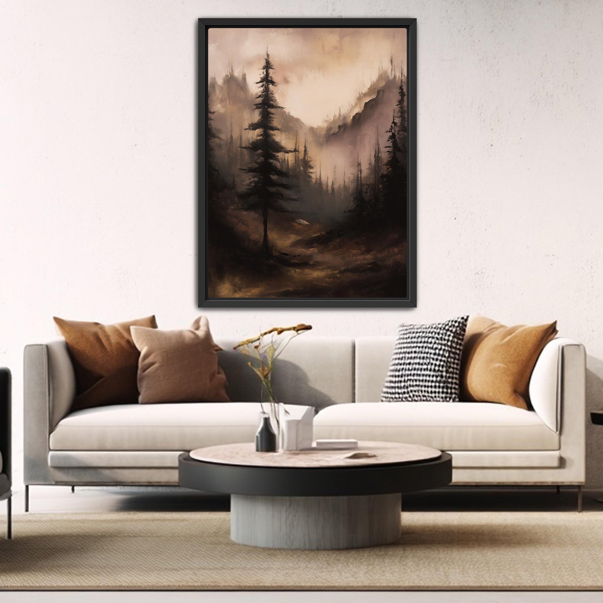 Floating canvas mountain forest wall art ready to hang