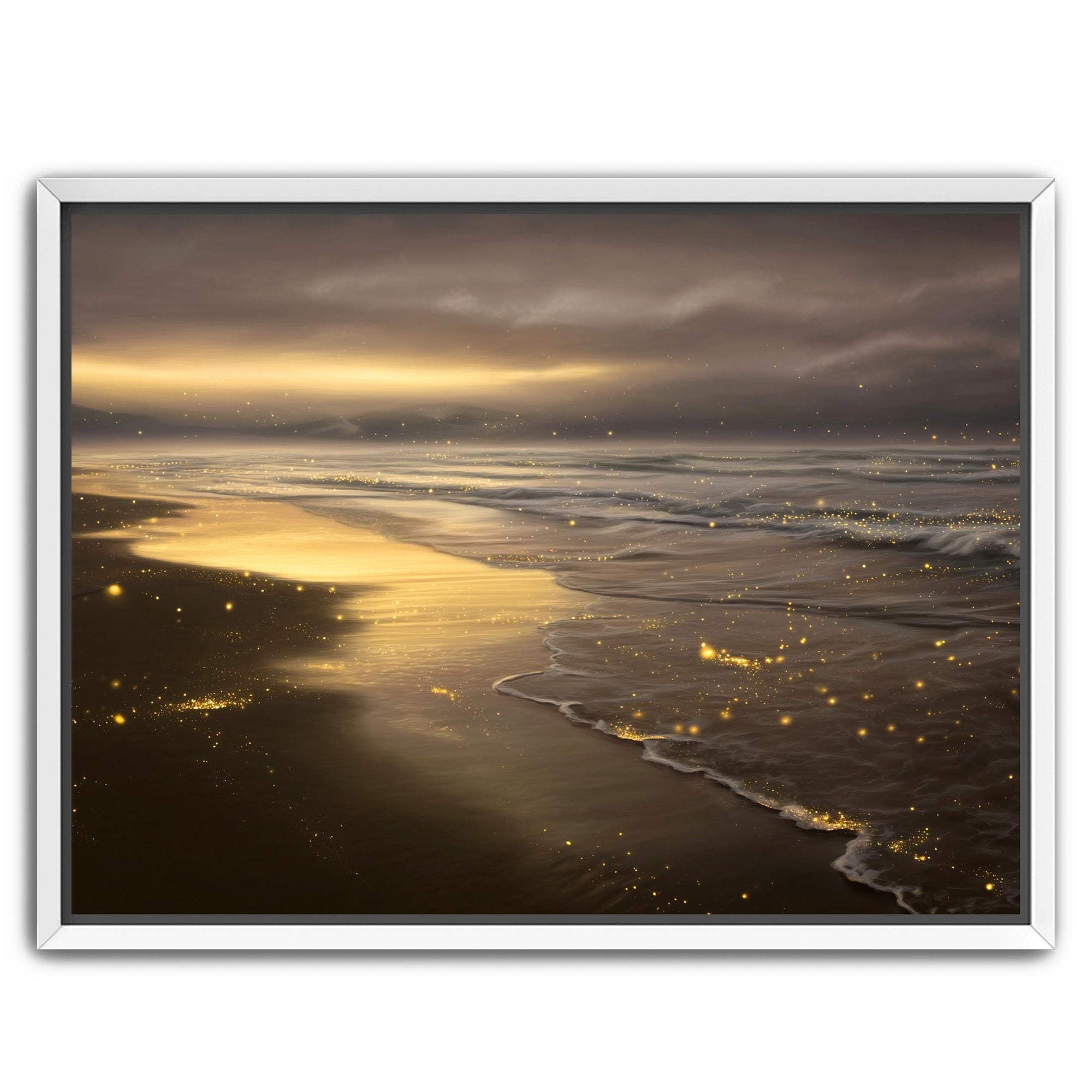 Ocean waves at sunset canvas print in warm neutral tones
