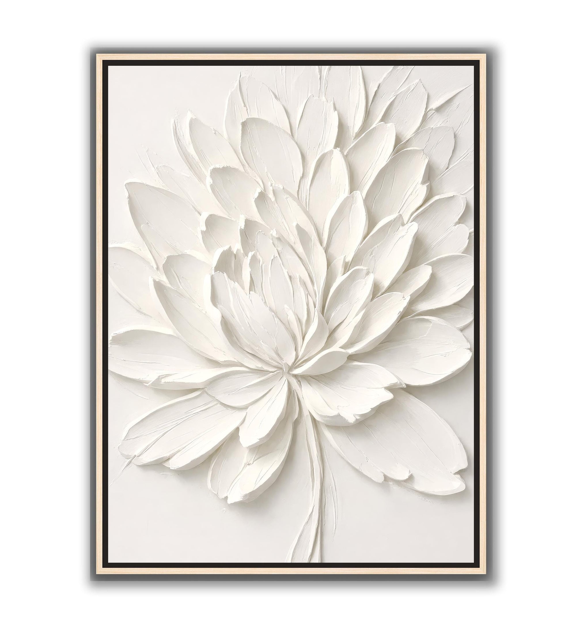 Large vertical floral wall art in a clean neutral palette